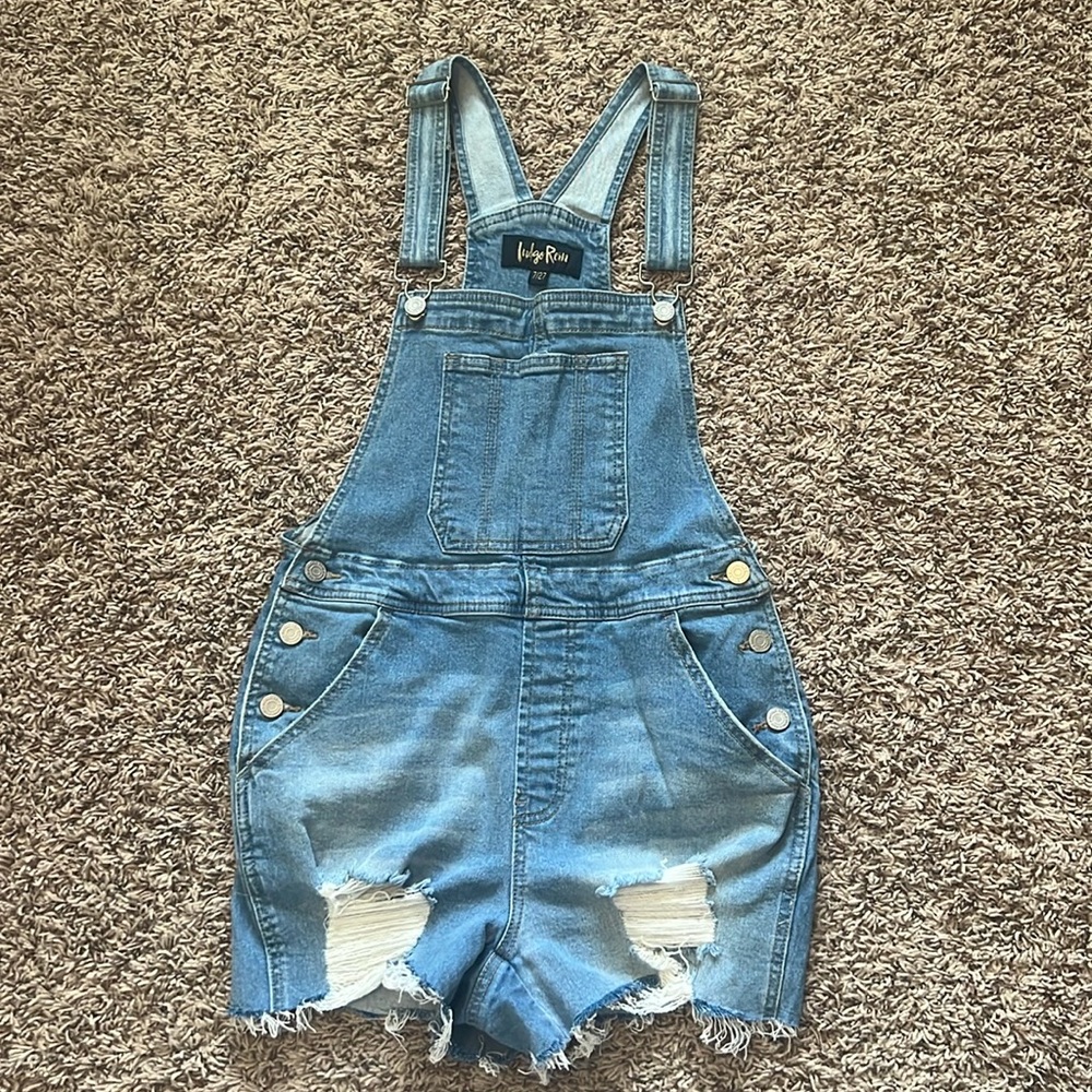 short overalls; size: 7/27 color: denim brand: indigo rein